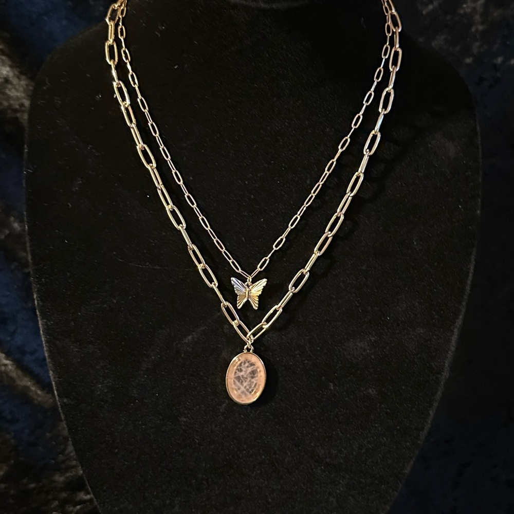 NWT Anne Marie Gold Layered Necklace with Butterfly Pendant